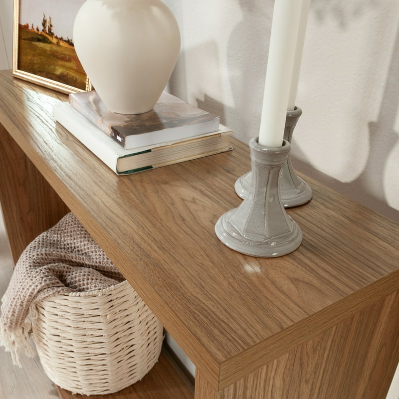 Console Table with Lower Shelf - Warm Walnut Finish