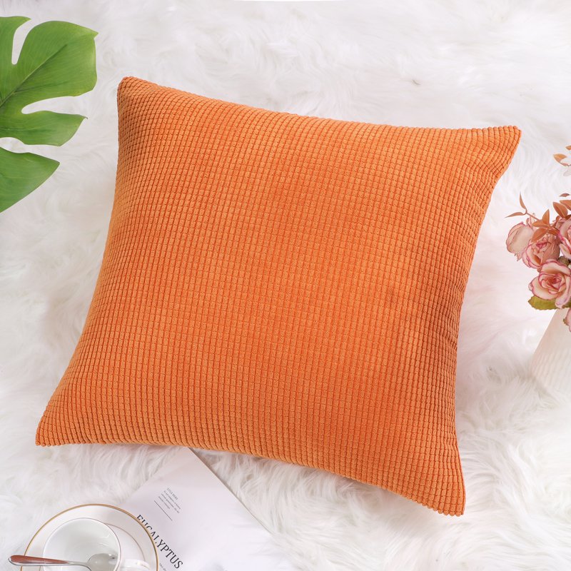 Orange Corduroy Decorative Throw Pillow Cover 18x18 Inch - Textured Accent Pillow
