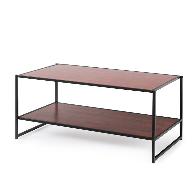 40 Inch Black Metal Frame Media Stand with Red Mahogany Finish