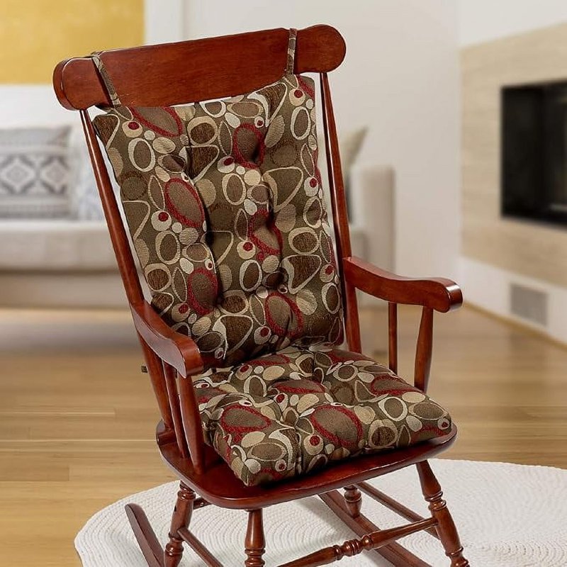 Non-Slip Rocking Chair Cushion Set with Thick Padding - Red Circles