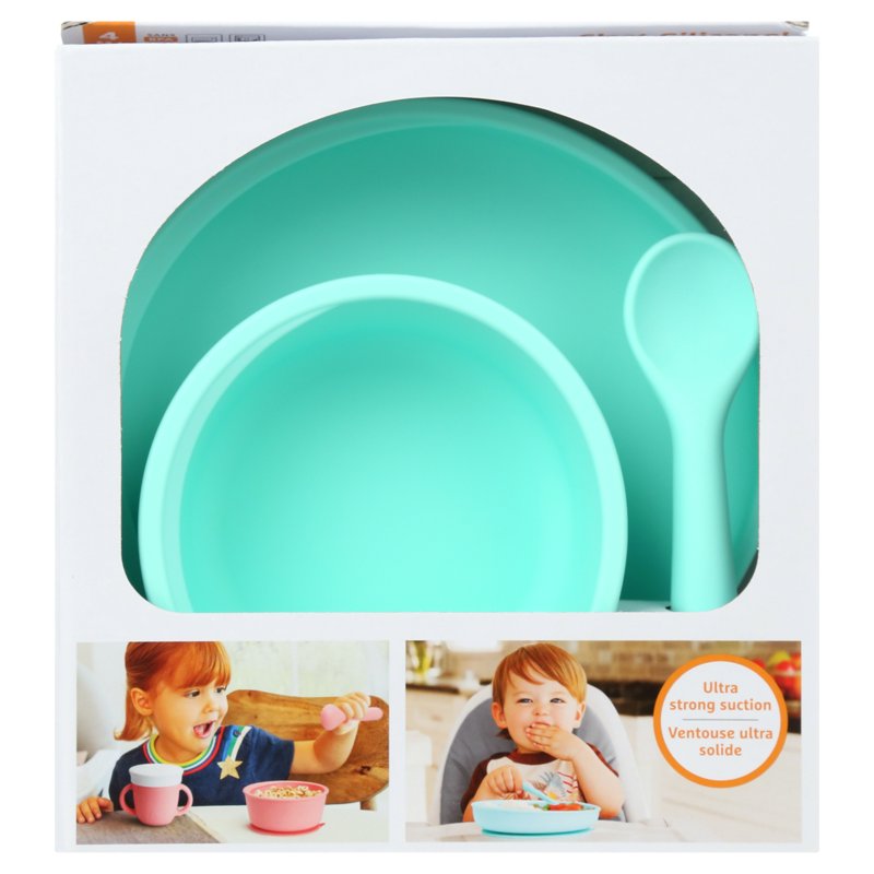Infant Self Feeding Set - Mint Silicone Suction Plate & Bowl