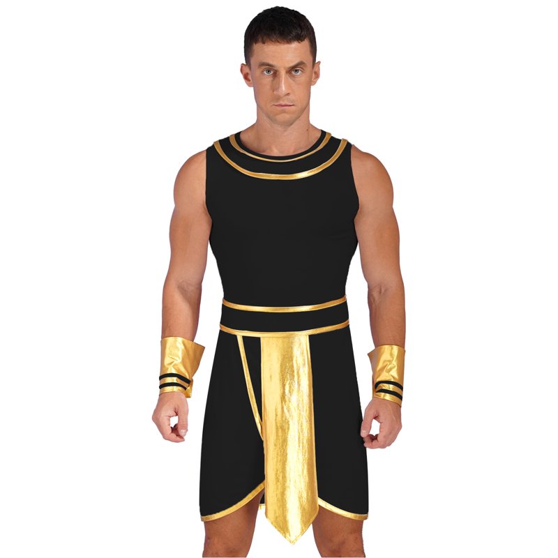 Egyptian Pharaoh Costume Men Black Size M with Snake Head Hat & Cuffs