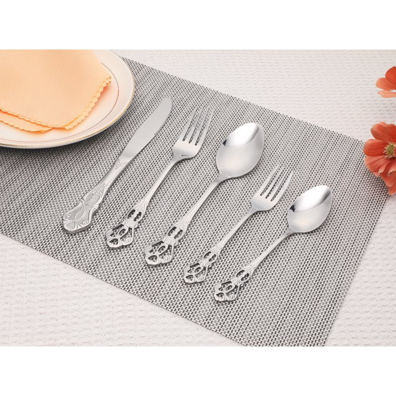 20-Piece Stainless Steel Floral Flatware Set - Silver