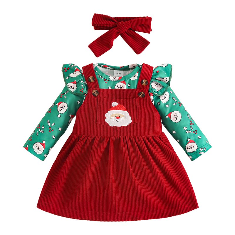 First Christmas Girl Outfit A10-Wine 12-18 Months Ruffle Romper Suspender Dress Set
