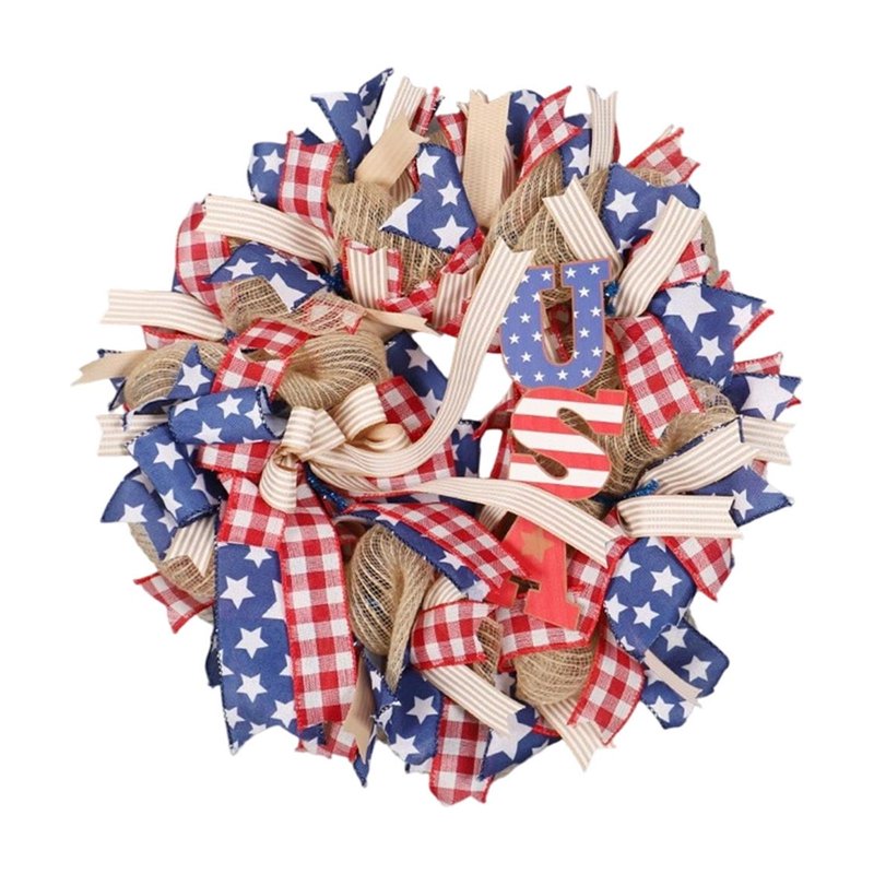 4th of July Patriotic Wreath for Front Door - Independence Day Artificial Decor - Variation 0I