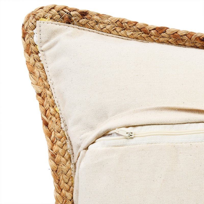 20x20 Inch Decorative Throw Pillow Set - Golden Yellow and White, Jute Border
