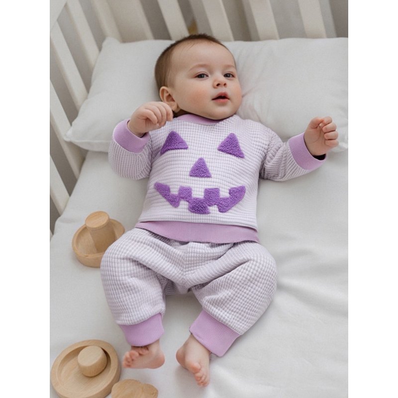 Baby Halloween 2-Piece Outfits Set for Toddler Boys Girls - Pumpkin Embroidery & Striped Pants, Style 27, 6-12 Months