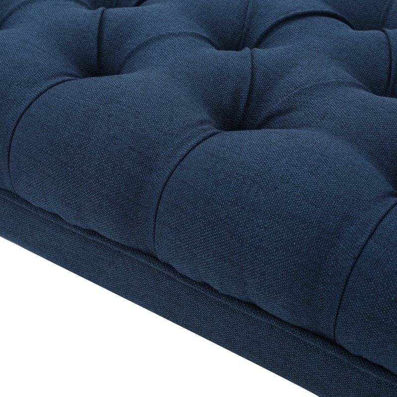 Contemporary Button-Tufted Ottoman Bench - Dark Blue