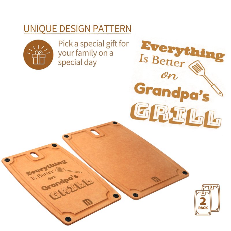 Eco-Friendly Cutting Board Set - 2 Pack with Juice Grooves & Handles - Medium & Large - Grandpa