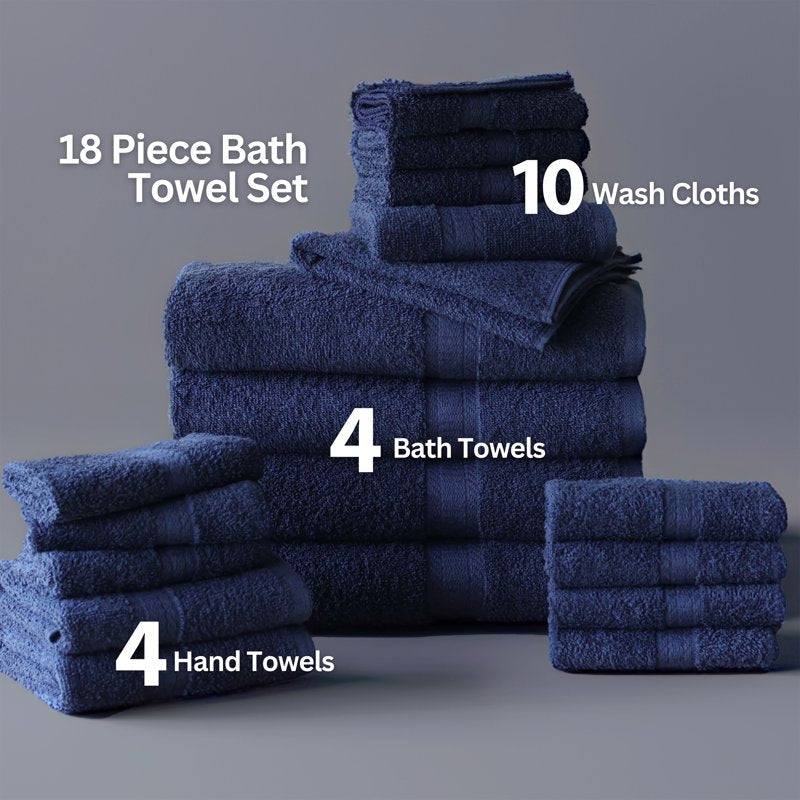 Navy 18-Piece Cotton Towel Set - Bath, Hand & Washcloths, Mainstays - Variation of THIS listing
