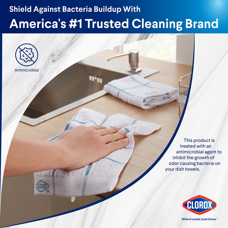 Clorox Cotton Dish Cloths 2 Pack - Highly Absorbent 12" x 12" Blue