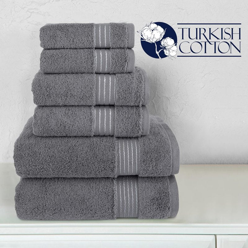 Grey Turkish Cotton 6-Piece Towel Set - Bath, Hand & Washcloths