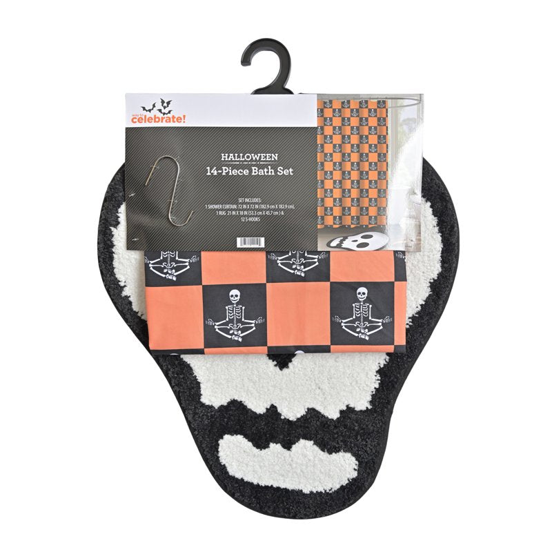 Skeleton Checkered 14-Piece Bath Set with Shower Curtain and Rug