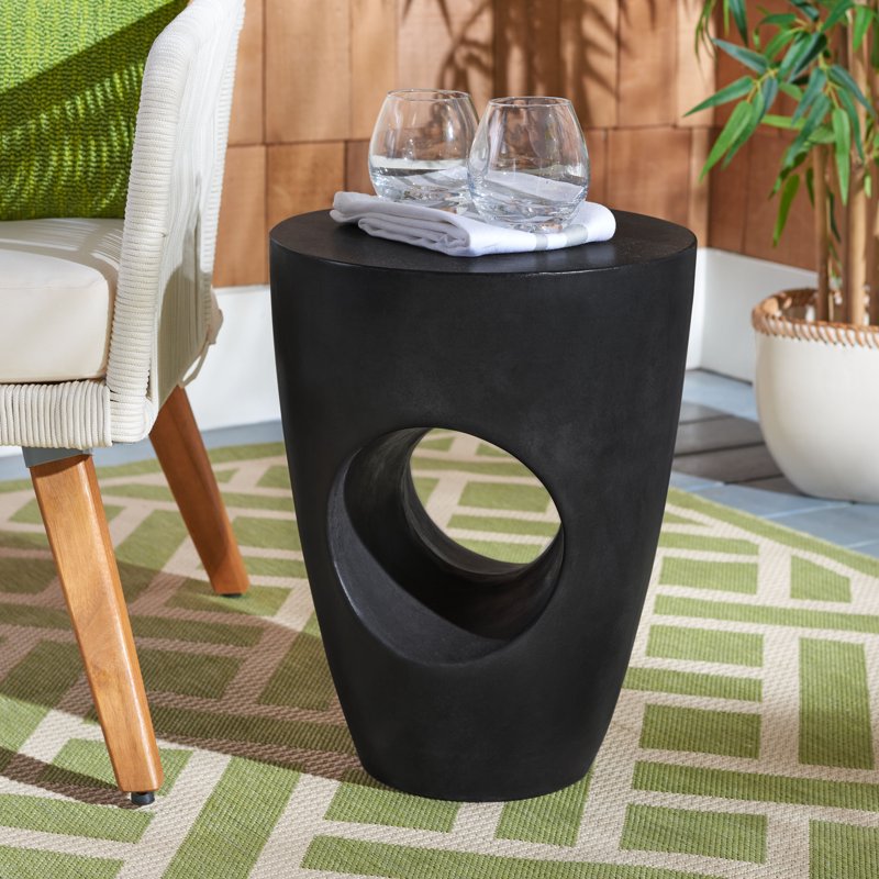 Round Concrete Accent Table for Outdoor & Indoor Use - Black