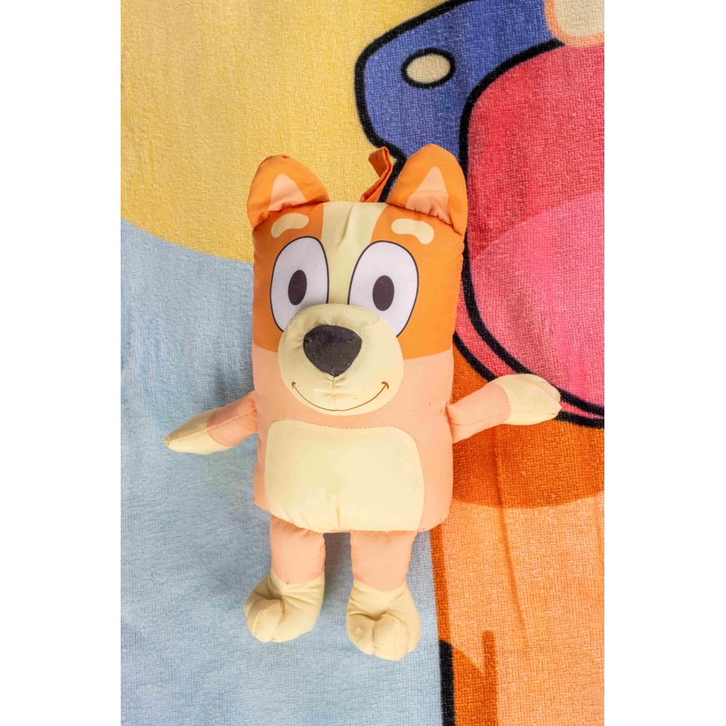Kids Beach Towel Set with Cartoon Beach Buddy - 28x58in Cotton & 12in Polyester, Orange and Yellow