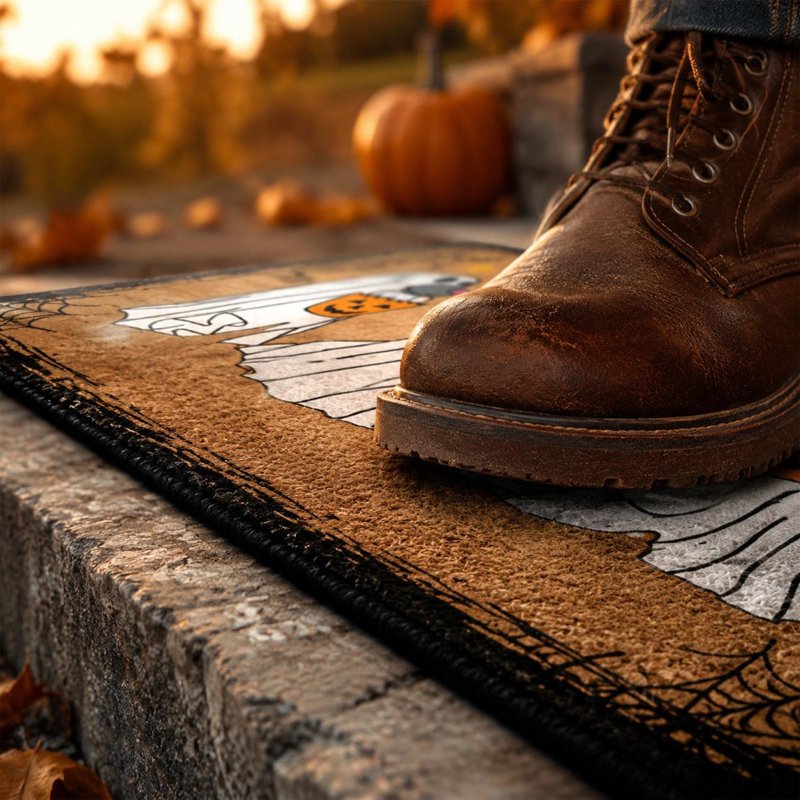 Halloween Door Mat with Cute Dogs in Ghost Costume - Variation 2B