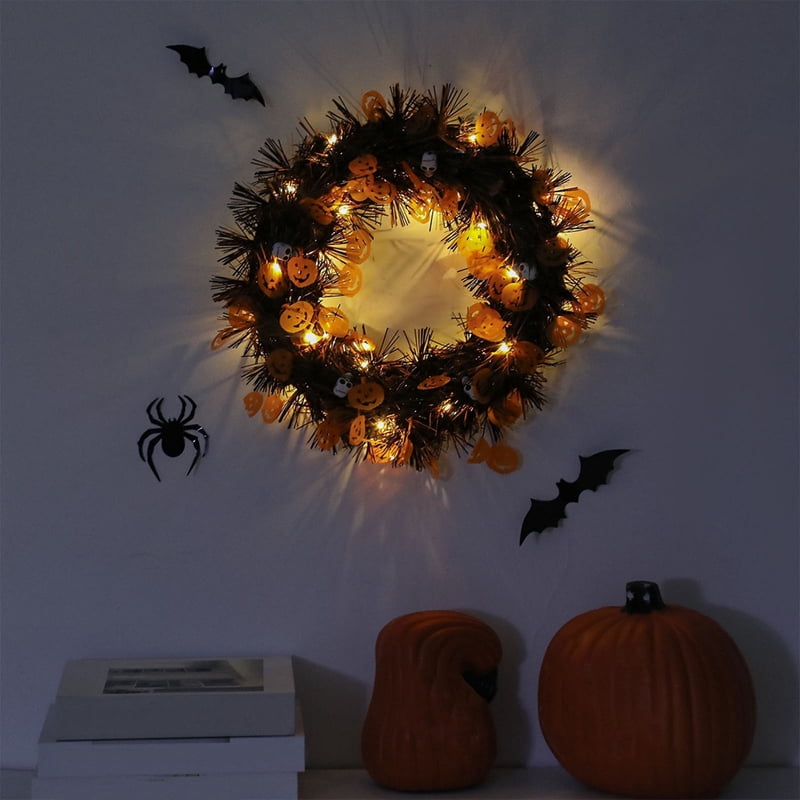 Halloween Wreath with Lights for Front Door, Fall Decor - J-9