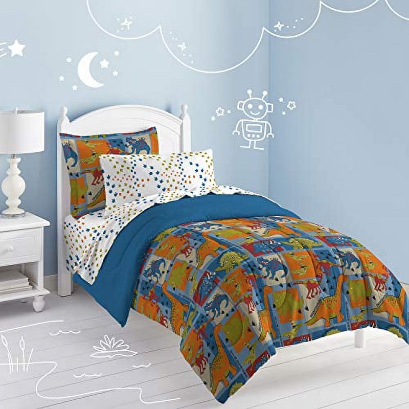 Kids Dinosaur Comforter Set - Twin 5-Piece Bed-in-a-Bag for Children