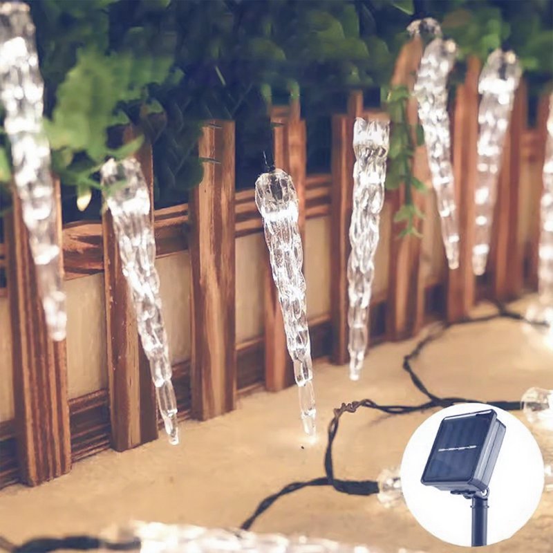Solar Icicle Christmas Lights 21ft White 30 LED Outdoor Indoor Waterproof