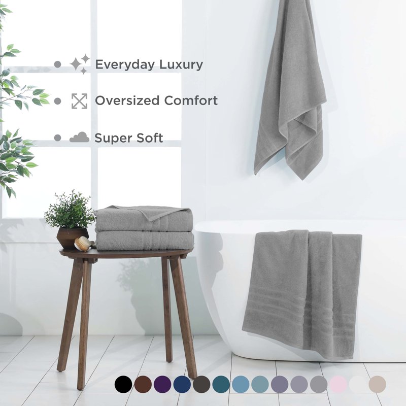 Bath Sheet Set 2 Pack - Extra Large 33x65 Inch 100% Cotton Towels - Monument Grey