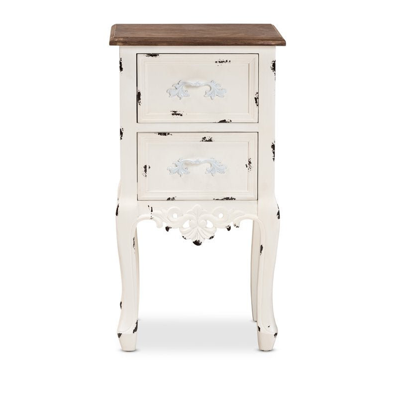 Mid-Century Two-Drawer End Table - Walnut Brown & Antique White