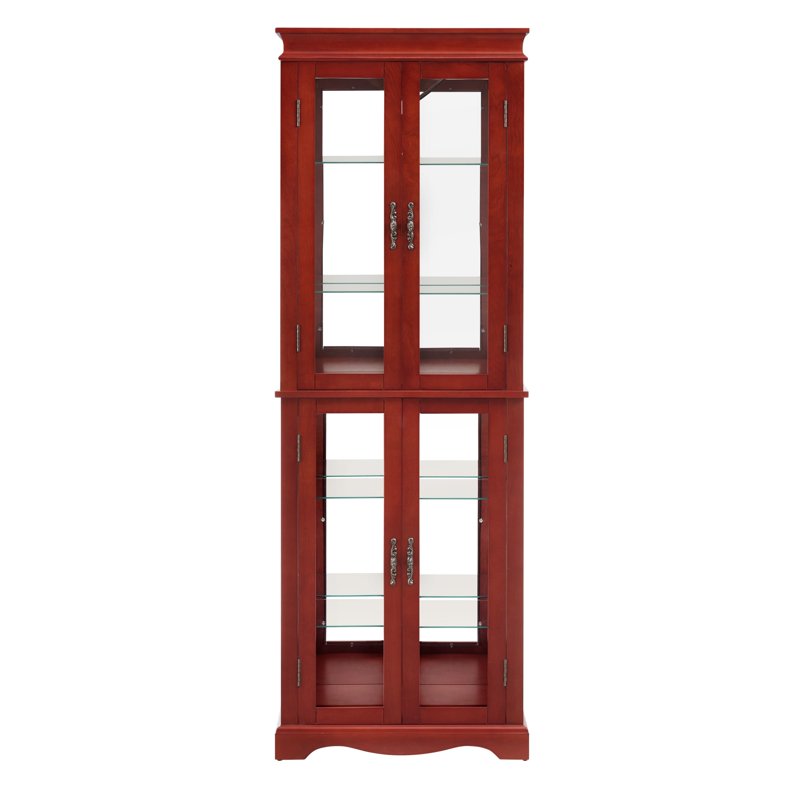 Lighted Curio Display Cabinet - Cherry Wood with Glass Doors