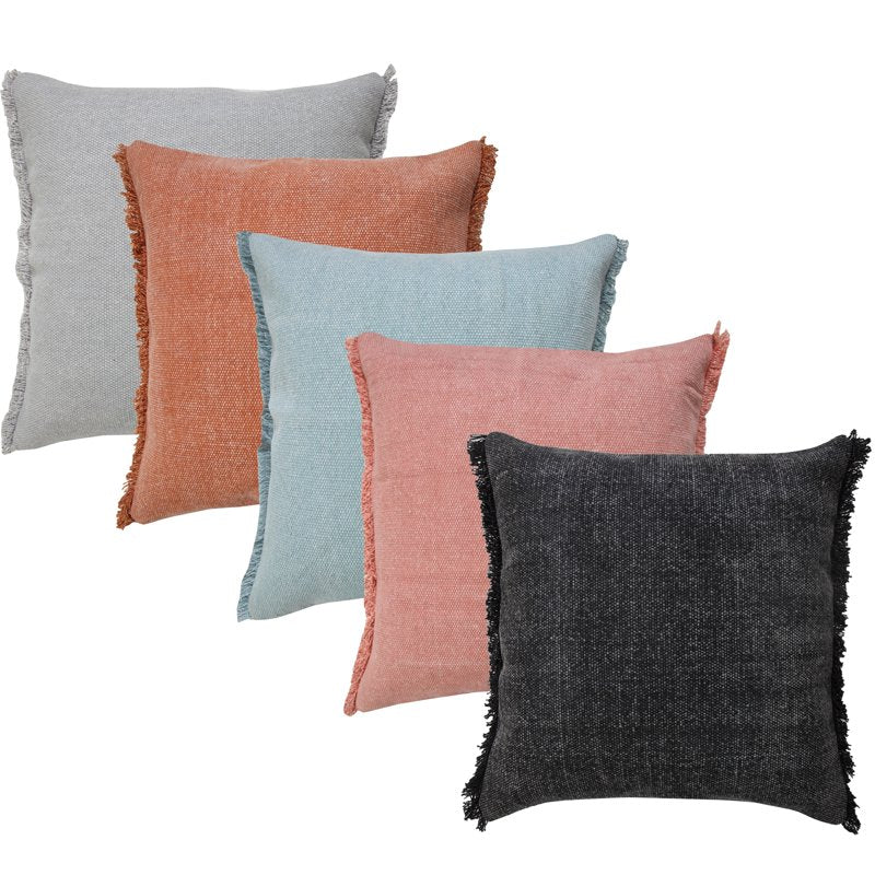 Ox Bay Nellie 20x20 Inch Jet Black Fringed Cotton Throw Pillow - Decorative Accent