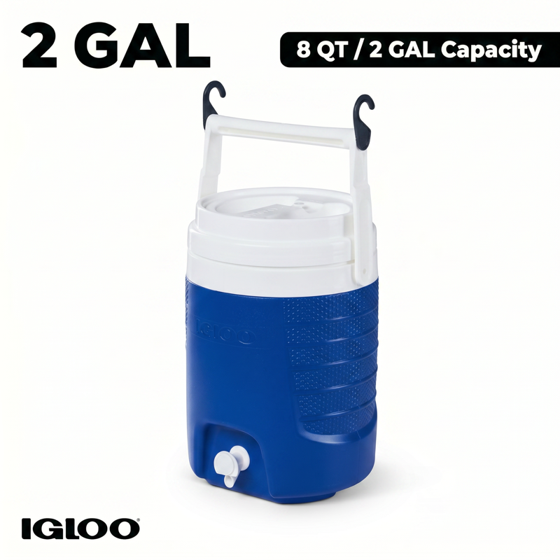 2 Gallon Sports Beverage Jug with Hooks - Blue, 2 Pack