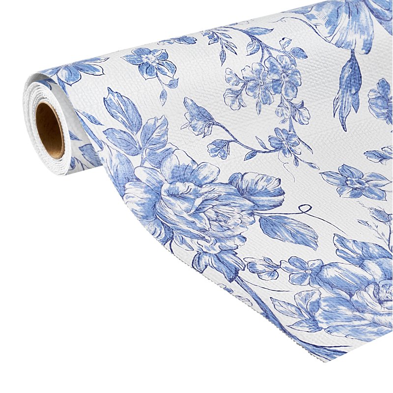 Non-Adhesive Vinyl Shelf Liner - Blue Floral Print, 12" x 10'