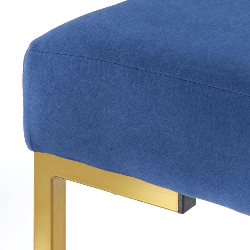 Modern 48” Wide Dining Bench - Blue Velvet, Metal Frame