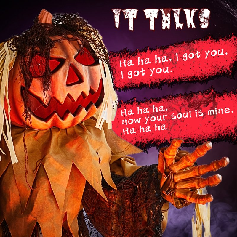 Halloween Creepy Pumpkin Man Animatronic Decoration with Dropping Head - Touch Activated