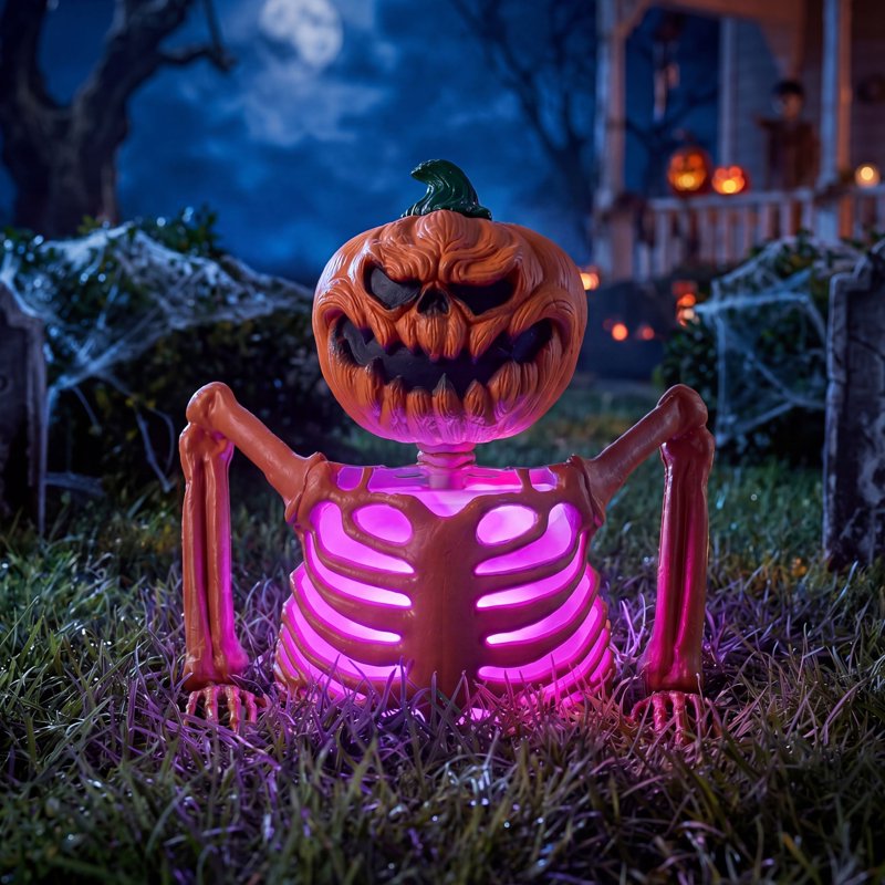 Halloween LED Skeleton Pumpkin Table Decor - Multicolor Lighted Holiday Centerpiece