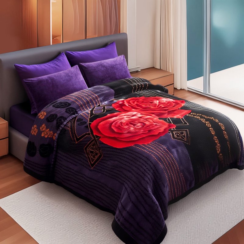 Heavy Reversible King Size Microfiber Blanket - 10lbs Plush Warm Bedding with AB Pattern - Black, Purple & Rose - 87x95 Inches - Warm Winter Bed Cover - Variation: AB-Black Purple & Rose