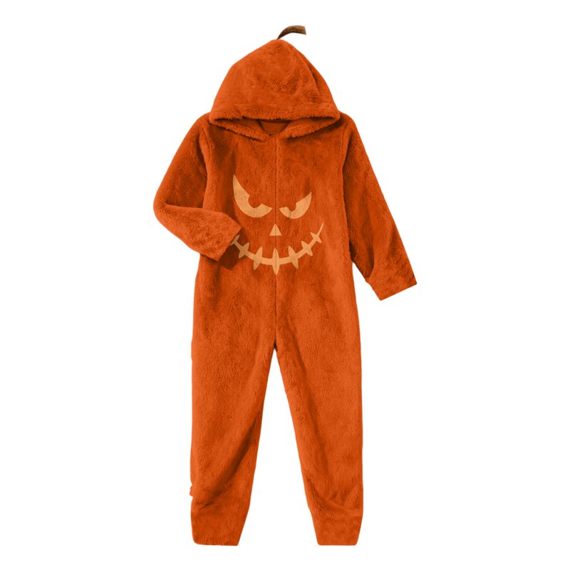 XL Pumpkin Cosplay Jumpsuit Halloween Costume for Men Women - Cozy Fleece Hooded Jack-O-Lantern Pajama