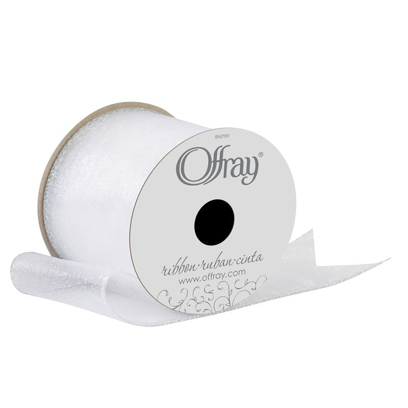 White Wired Edge Sheer Metallic Ribbon - 2.5 Inch, 9 Feet, Wedding & Craft Decor