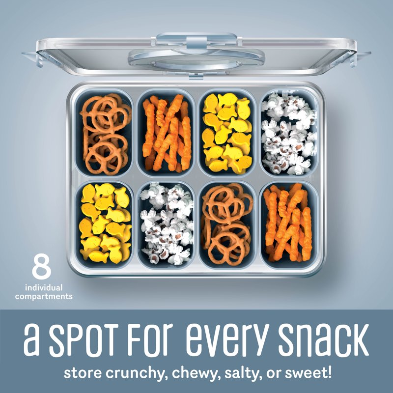 8-Compartment Snack Box with Lids & Handle - Blue