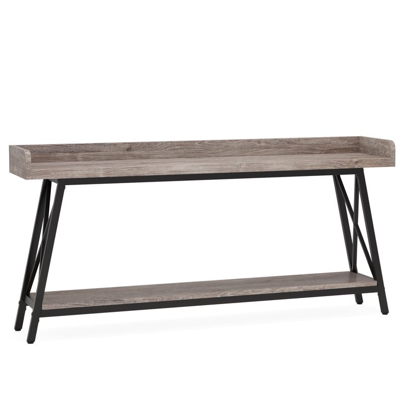 Industrial Console Table - 2-Tier Narrow Sofa Table - Gray