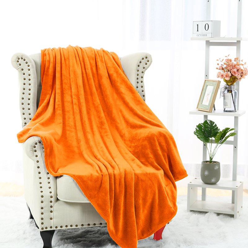 Twin XL Flannel Fleece Blanket - Soft Luxury Hemmed Orange