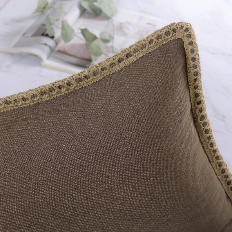 Decorative Burlap Linen Throw Pillow 18x18 Inches - Coffee Brown Variation