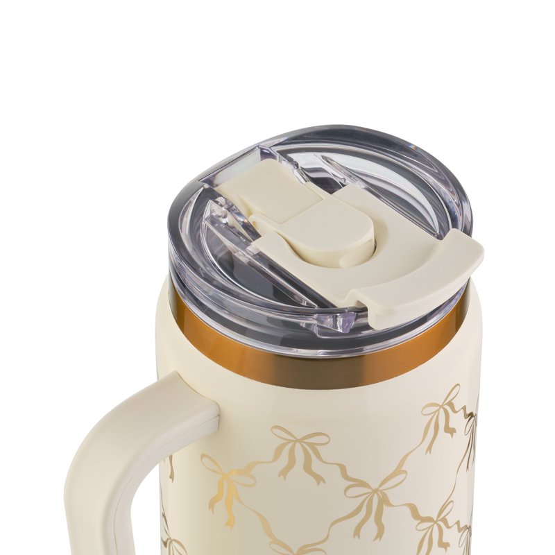 Stainless Steel Luna Tumbler 32oz with Handle & Dual Straw Lid - Cream Bow