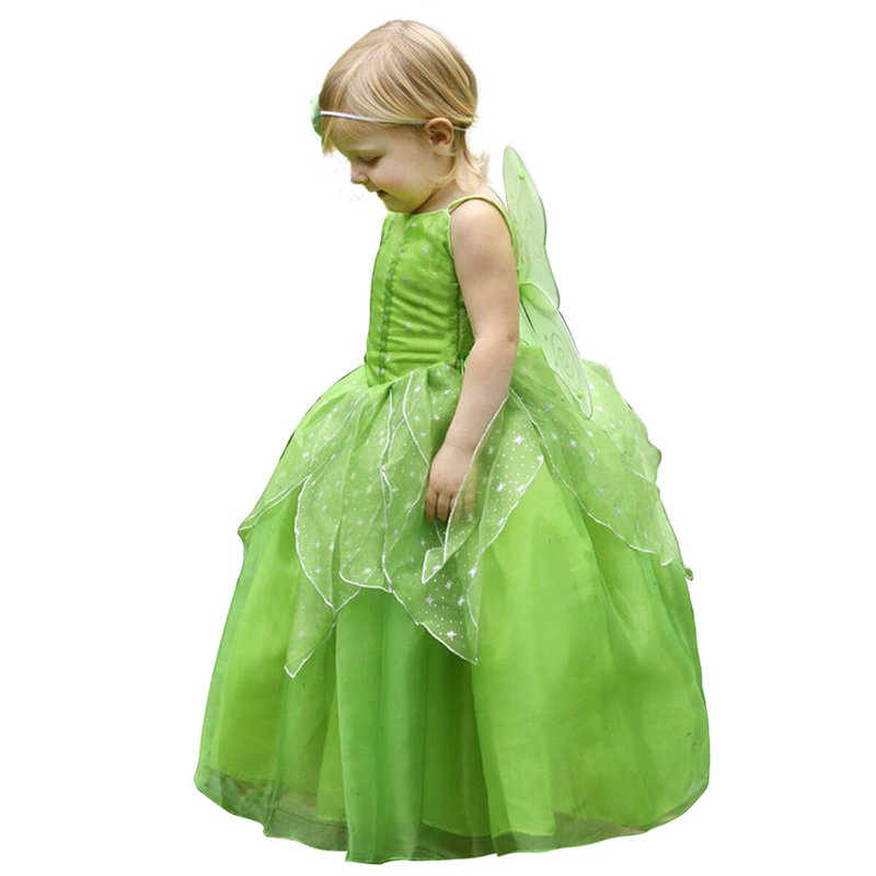 Girls Princess Fairy Costume Dress with Accessories 3T-4T Green Sparkly Tulle Skirt