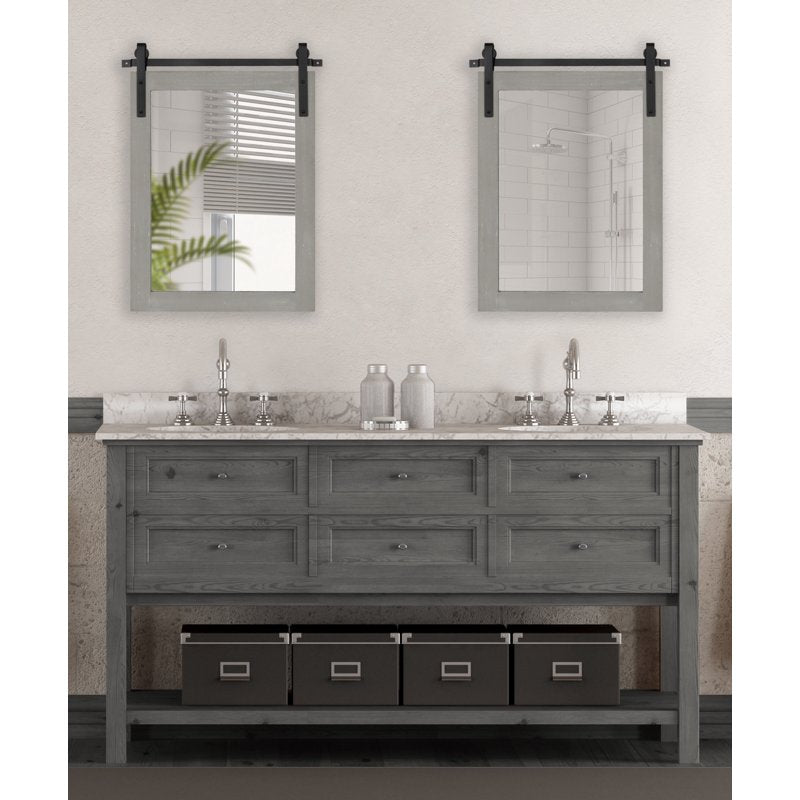Farmhouse Wall Mirror - 18 x 26 Gray Barn Door-Inspired Rustic Frame