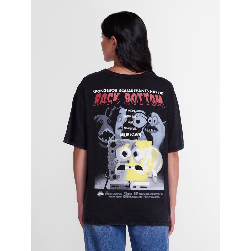 Women's Oversized SpongeBob SquarePants Graphic Tee Black XXS Halloween Style