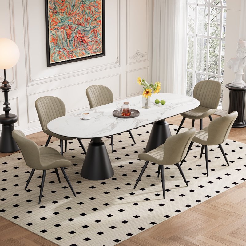 Upholstered Dining Chairs Set of 2 - Beige with Metal Legs