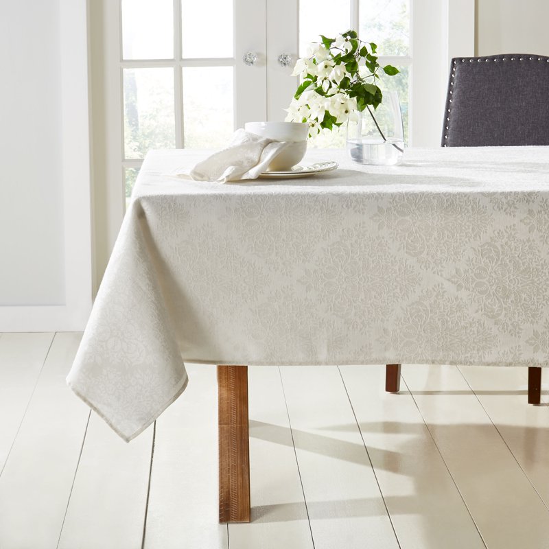 Lexington Damask Tablecloth - Stain Resistant, 70" x 144", White