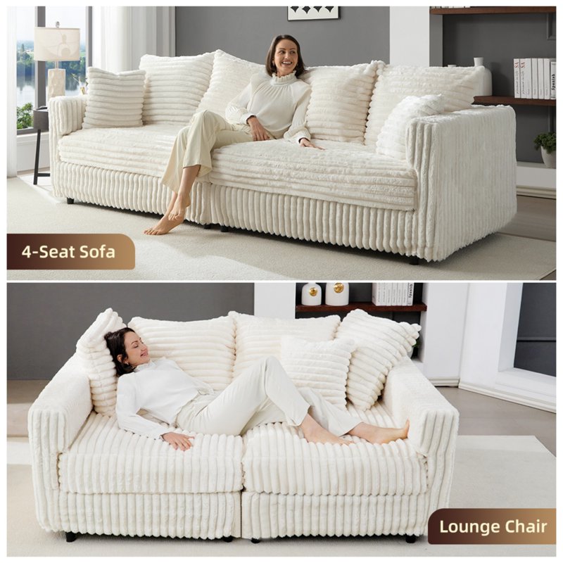 104.3-Inch Plush Corduroy 4-Seat Sofa - Cloud-Like Comfort