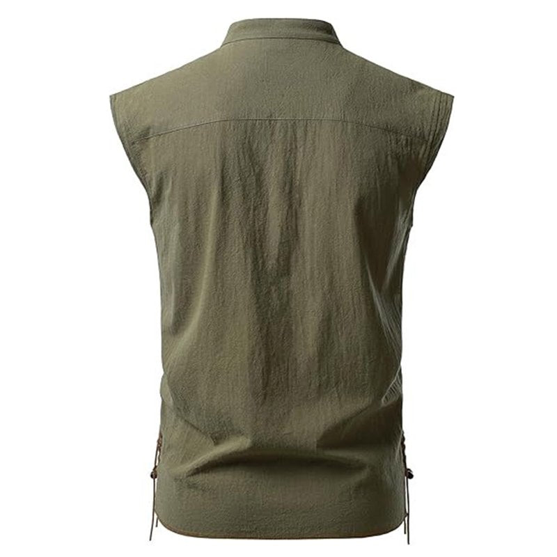 Army Green Mens Medieval Pirate Sleeveless Shirt XL Renaissance Cotton Linen Tank Top Gothic Viking Beach Tunic