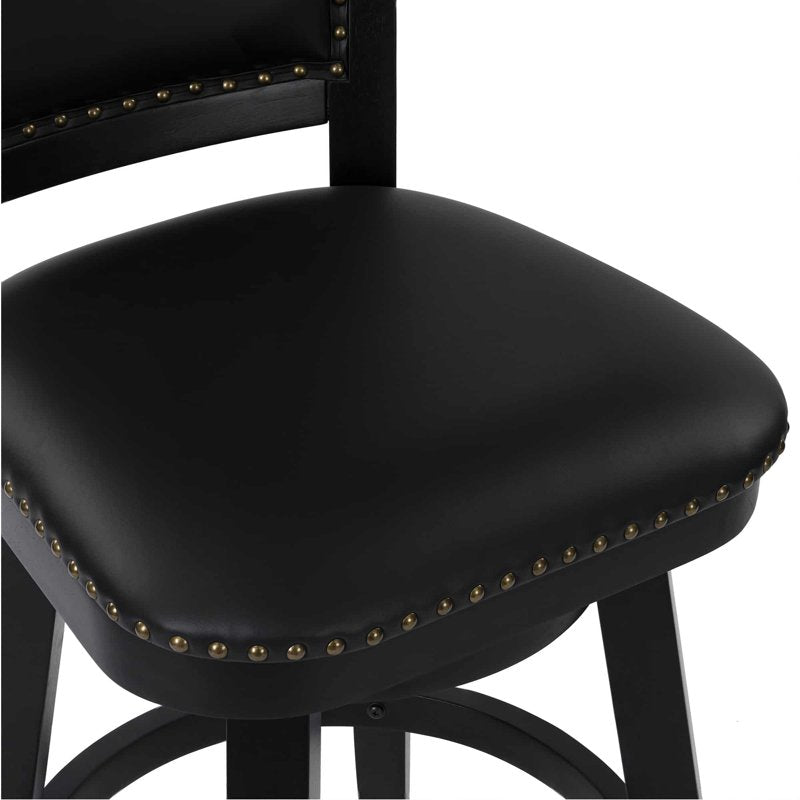 Bar Height Swivel Stool - Black Faux Leather Upholstery