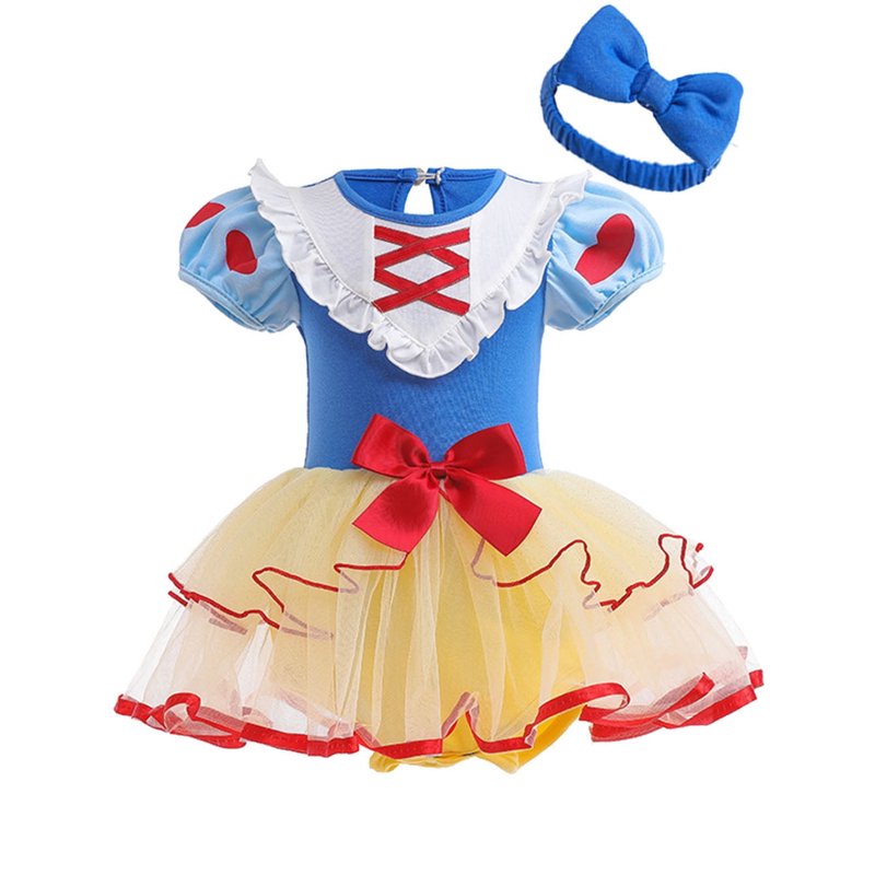 Infant Baby Girl Princess Dress Up Romper Tutu Dress Set with Headband - Snow White 12-18 Months
