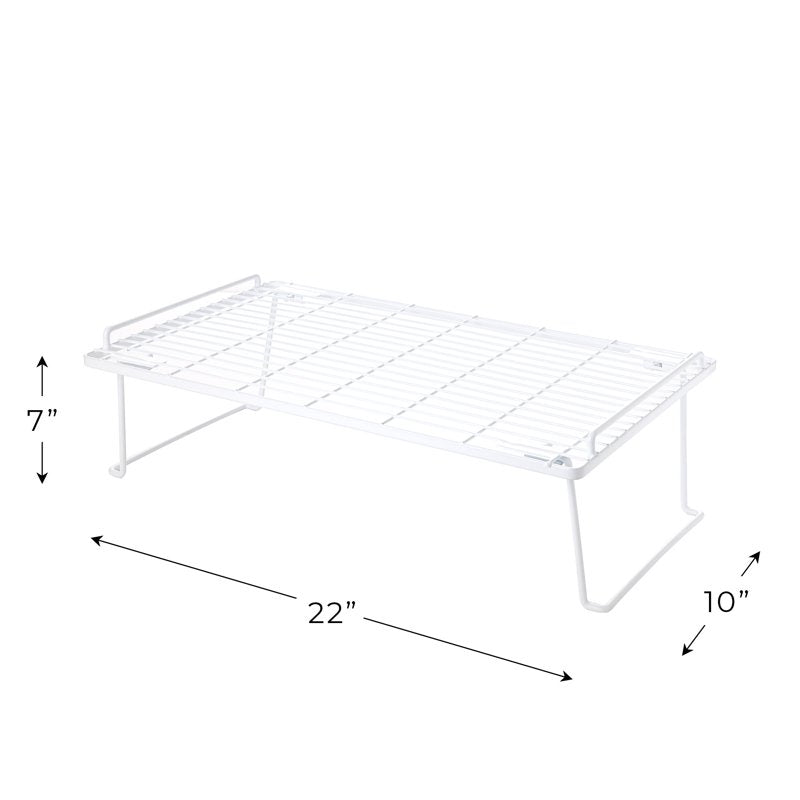 (2 Pack) Metal Wire Stacking Shelf Organizer for Kitchen & Pantry Storage - 22x10x7 White